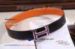Perfect Replica Hermes Black Belt Orange Back With Stainless Steel Buckle Pink Diamonds